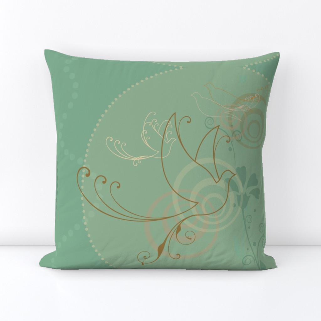 Swirl Birds Vintage Aqua 