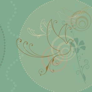 Swirl Birds Vintage Aqua 