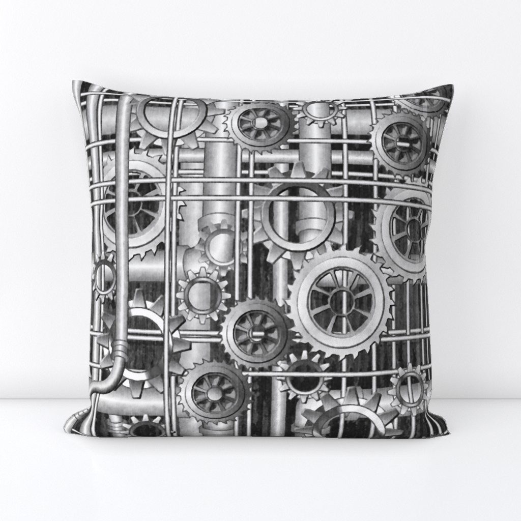 Steampunk pipes and gears grayscale 222ppi fabric 333ppi wallpaper 222ppi giftwrap 