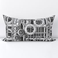 Steampunk pipes and gears grayscale 222ppi fabric 333ppi wallpaper 222ppi giftwrap 