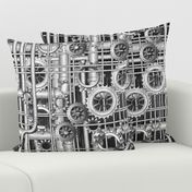 Steampunk pipes and gears grayscale 222ppi fabric 333ppi wallpaper 222ppi giftwrap 