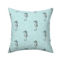 Seahorses on Coral Blue