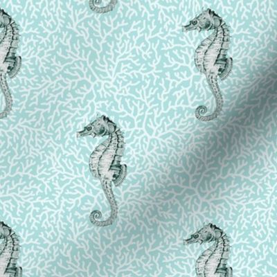 Seahorses on Coral Blue