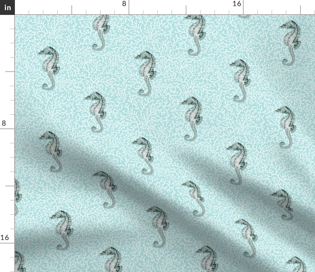 Seahorses on Coral Blue