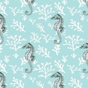 Seahorse Coral Branches Blue