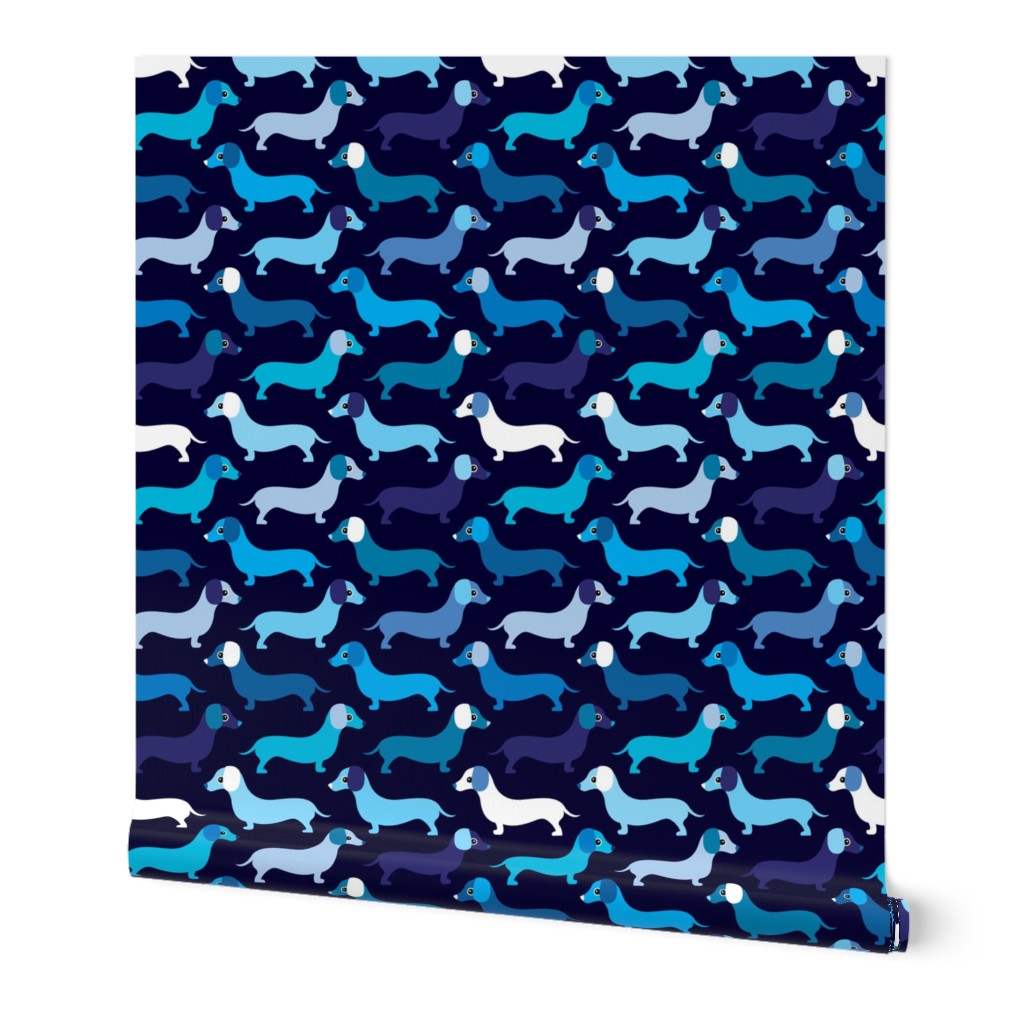 Blue boy doxie dog dachshund illustration pattern