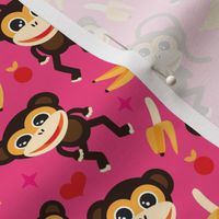 Cute baby girl nursery monkey and banana 