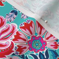 Bohemian Floral Paisley in Turquoise, Pink and Red