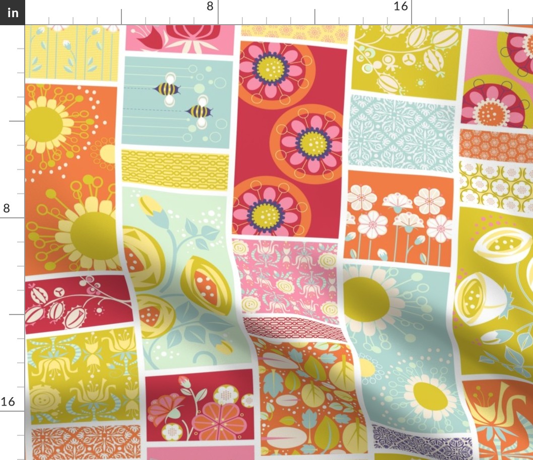 Spring Blooms Cheater Quilt_4InVert