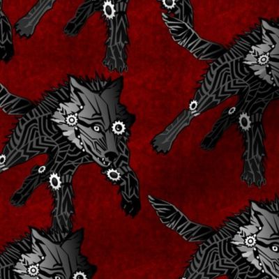 steampunk wolfpack black wolves red texture LARGE