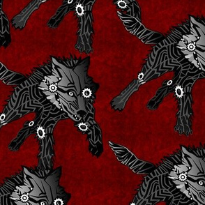 steampunk wolfpack black wolves red texture LARGE