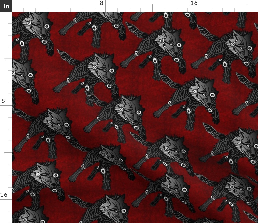 steampunk wolfpack black wolves red texture LARGE