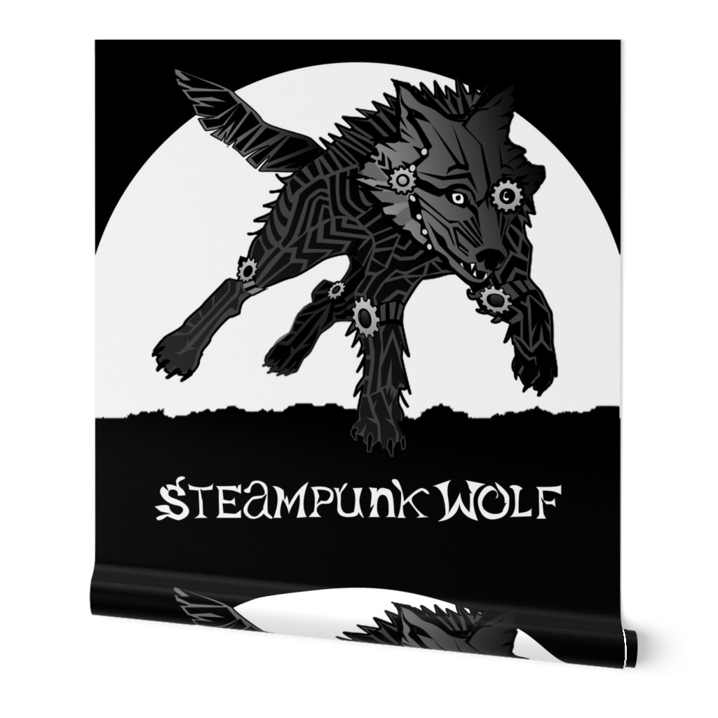 LOGO steampunk wolf BLACK WOLF 2 yards centered