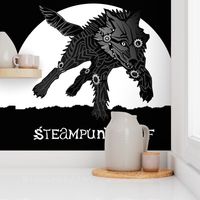 LOGO steampunk wolf BLACK WOLF 2 yards centered