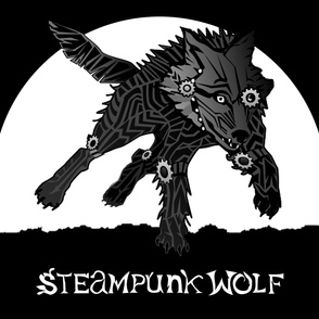 LOGO steampunk wolf BLACK WOLF 2 yards centered