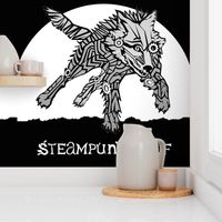 LOGO steampunk wolf GRAY WOLF 2 yards centered