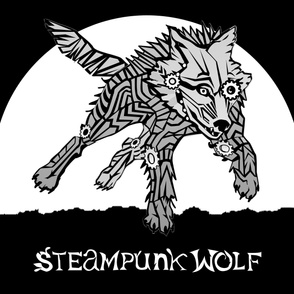 LOGO steampunk wolf GRAY WOLF 2 yards centered