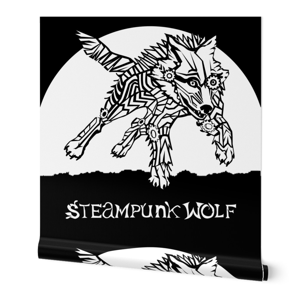 LOGO steampunk wolf WHITE WOLF 2 yards centered