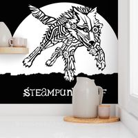 LOGO steampunk wolf WHITE WOLF 2 yards centered