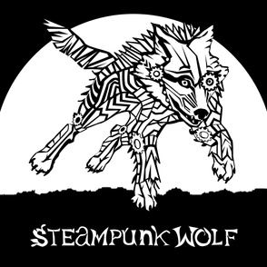 LOGO steampunk wolf WHITE WOLF 2 yards centered