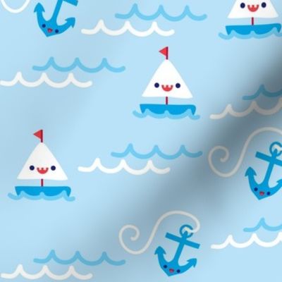 Sailboats & Anchors - Light Blue