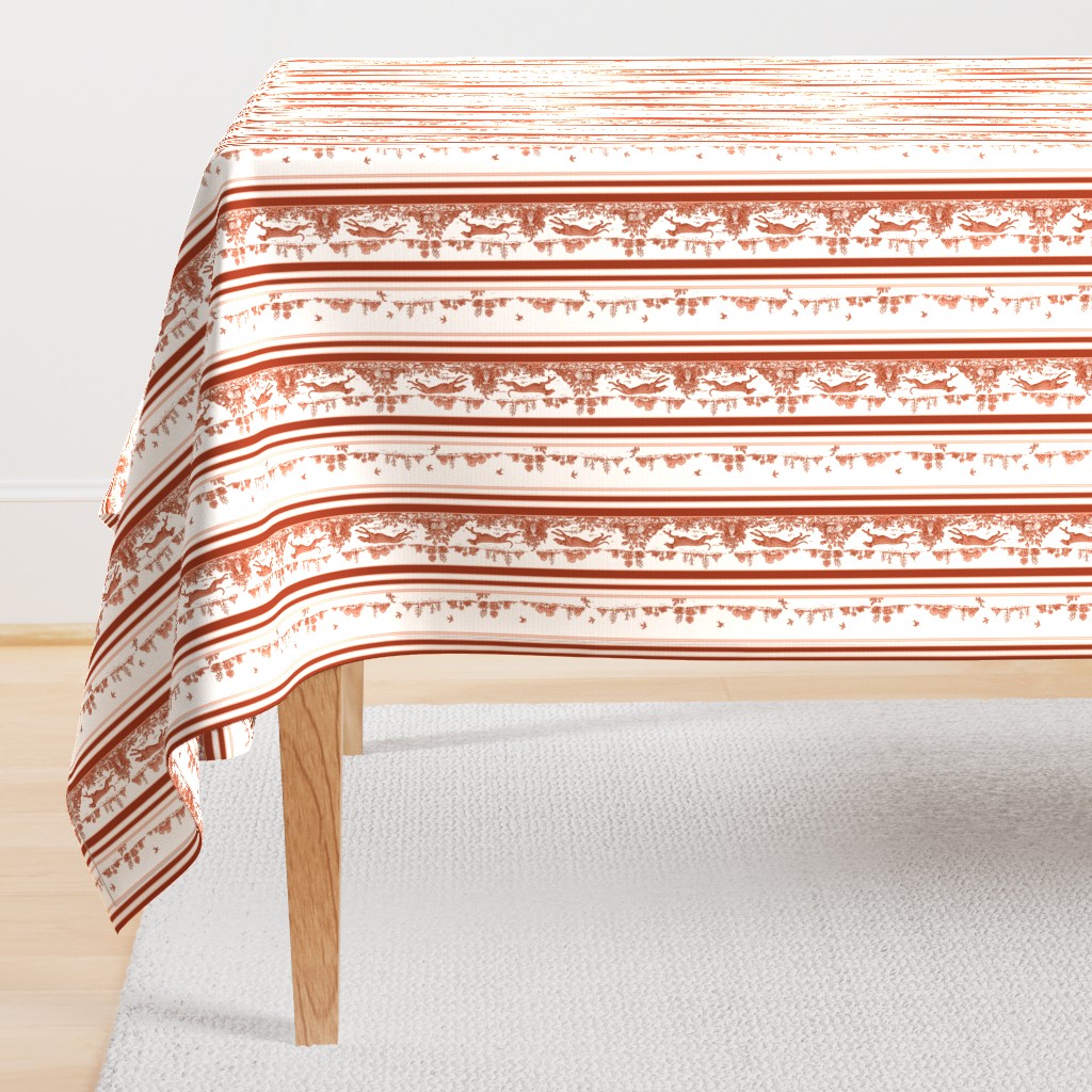 Red Toile Stripe with greyhounds