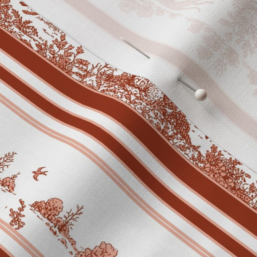 Red Toile Stripe with greyhounds