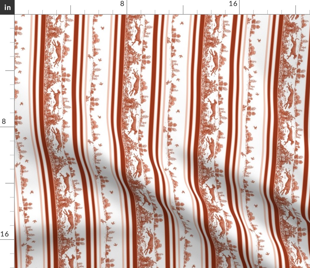 Red Toile Stripe with greyhounds