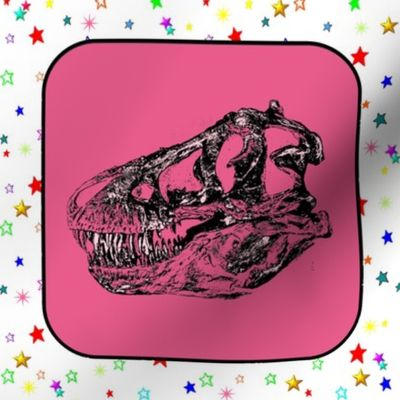 Bohemian Dinosaur | Vintage T-Rex Skull on Pink, Cheater Quilt Blocks 