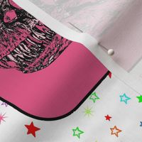 Bohemian Dinosaur | Vintage T-Rex Skull on Pink, Cheater Quilt Blocks 