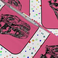 Bohemian Dinosaur | Vintage T-Rex Skull on Pink, Cheater Quilt Blocks 