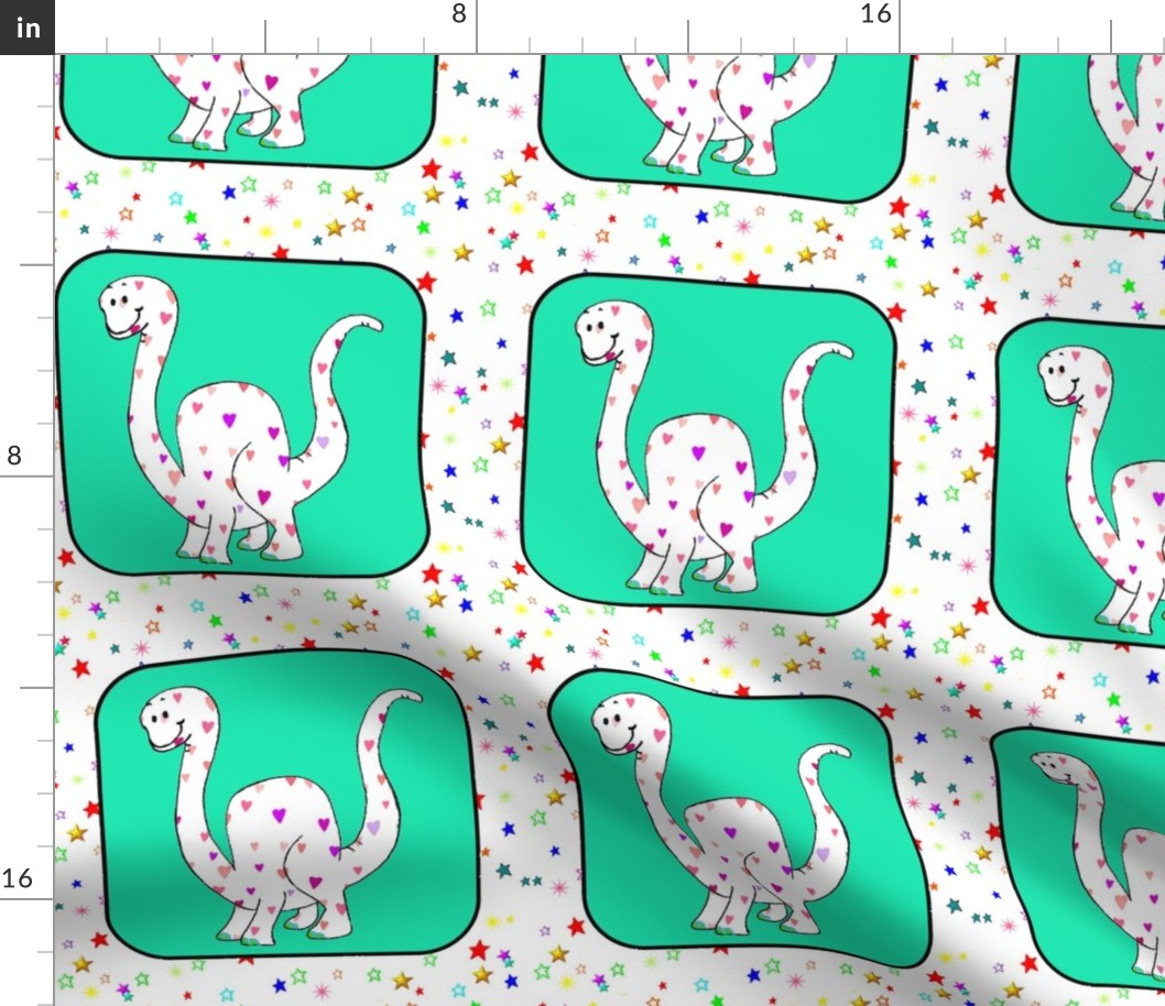 Bohemian Dinosaur | Brachiosaurus on Green  Cheater Quilt Block