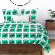 Dinosaur |  Vintage T-Rex Dinosaur Skull on Green, Rainbow Starfield on White, Cheater Quilt Blocks