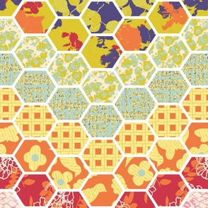 Horizontal Floral Hex Cheater Quilt Chevrons