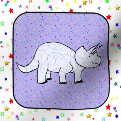 Bohemian Dinosaur |  Triceratops on Purple Starfield Cheater Quilt Block