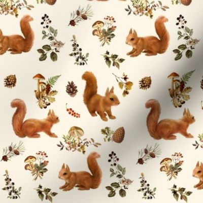 Red Squirrels on Natural Cream // standard