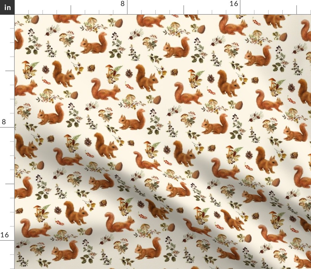 Red Squirrels on Natural Cream // standard