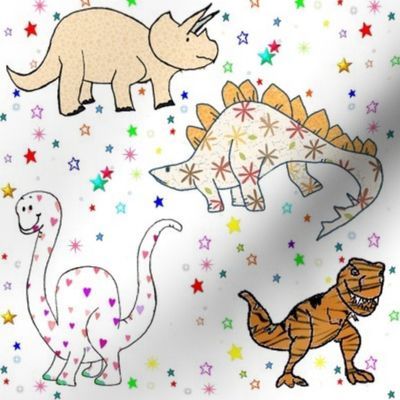 Bohemian Dinosaurs on Rainbow Stars T-Rex Stegosauraus Brachiosaurus Triceratops