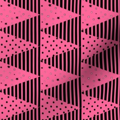 Pink Black Triangle Bunting Pennants, Star Spot Stripe