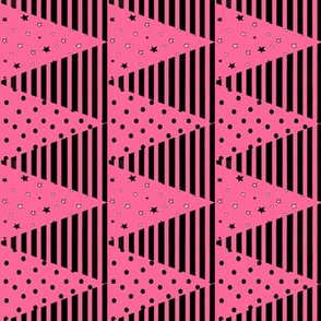 Pink Black Triangle Bunting Pennants, Star Spot Stripe