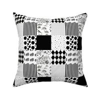 Black and White Patchwork Cheater Quilt | Stars Dinosarus Stripes Harlequin Rockets
