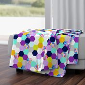 Hexagon Wholecloth Cheater Quilt Print in  Rainbow Abstract + Bold Brights 