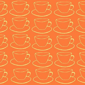 Teacups and Saucers, fall colors orange yellow