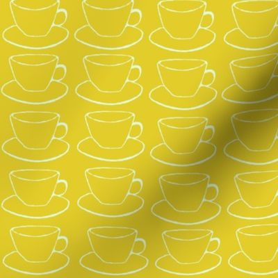 Teacups and Saucers, gold yellow aqua mint