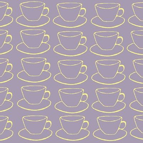 Teacups and Saucers, lavender and yellow