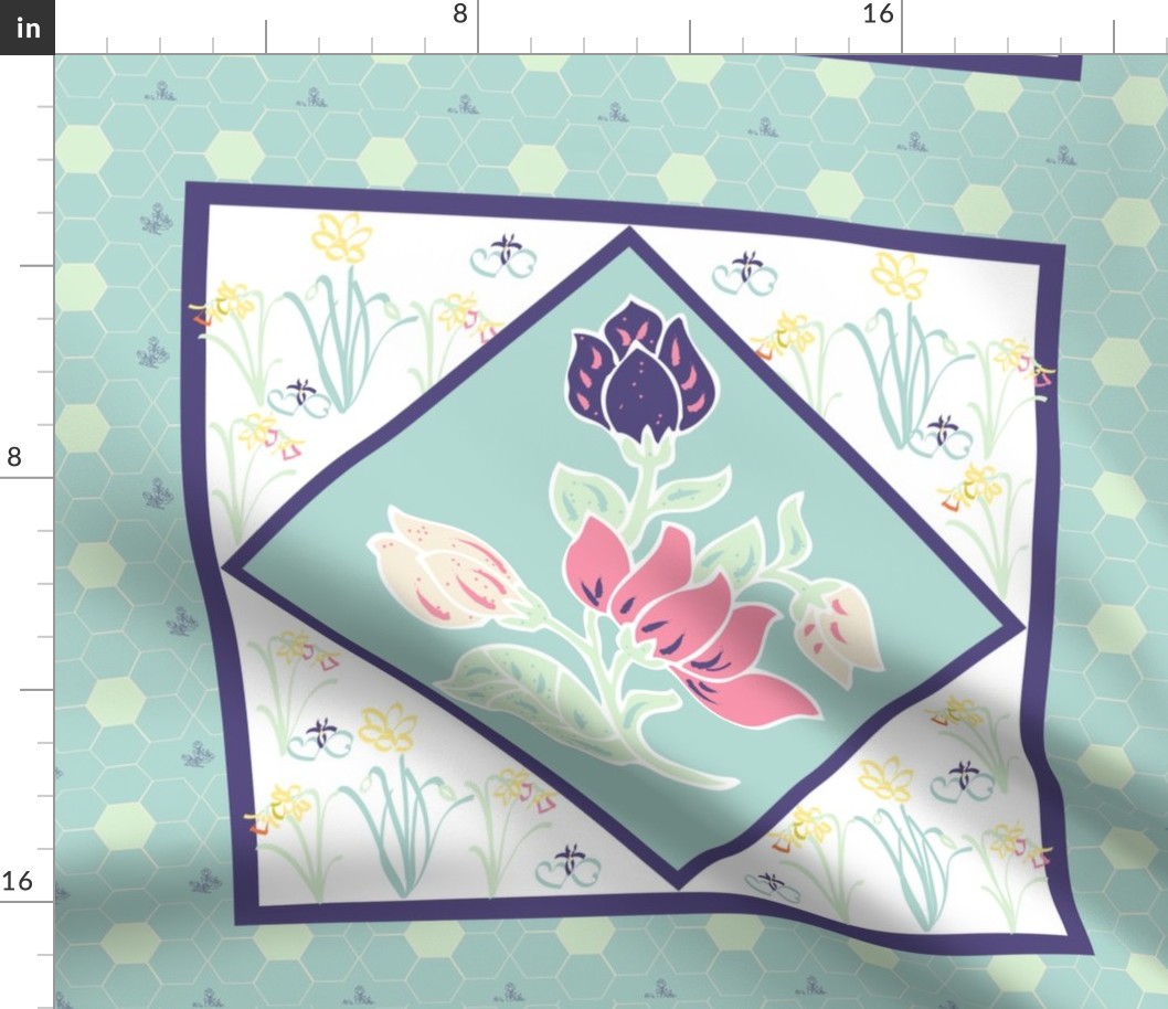 Silk-Painting Style Spring Flowers Quilt Block or Placemat