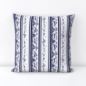 Navy Blue Toile Stripe with greyhounds