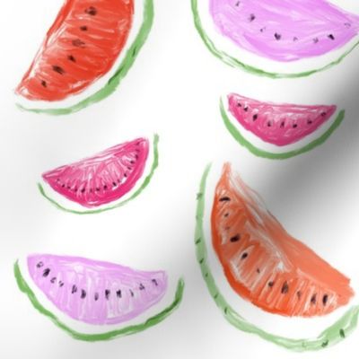 Watercolor Watermelons // White 