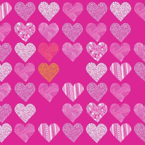 Patterned hearts on pink