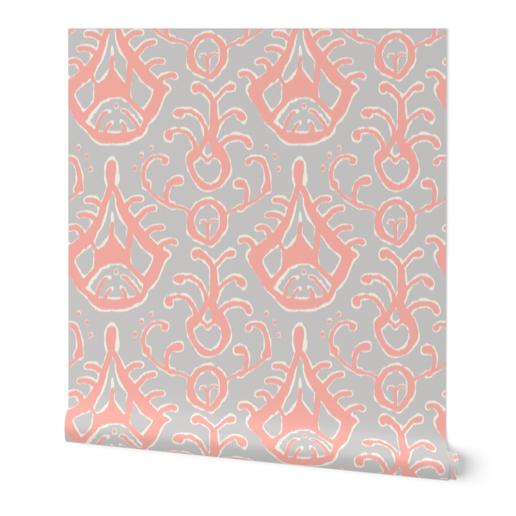 Gray and Coral Ikat